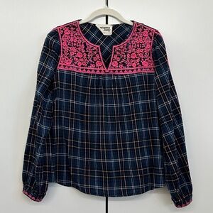 Savannah Jane Flannel Cotton Plaid Embroidered Shirt Sz S